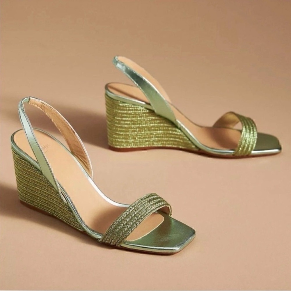 Anthropologie Olive Green Wedge Sandals